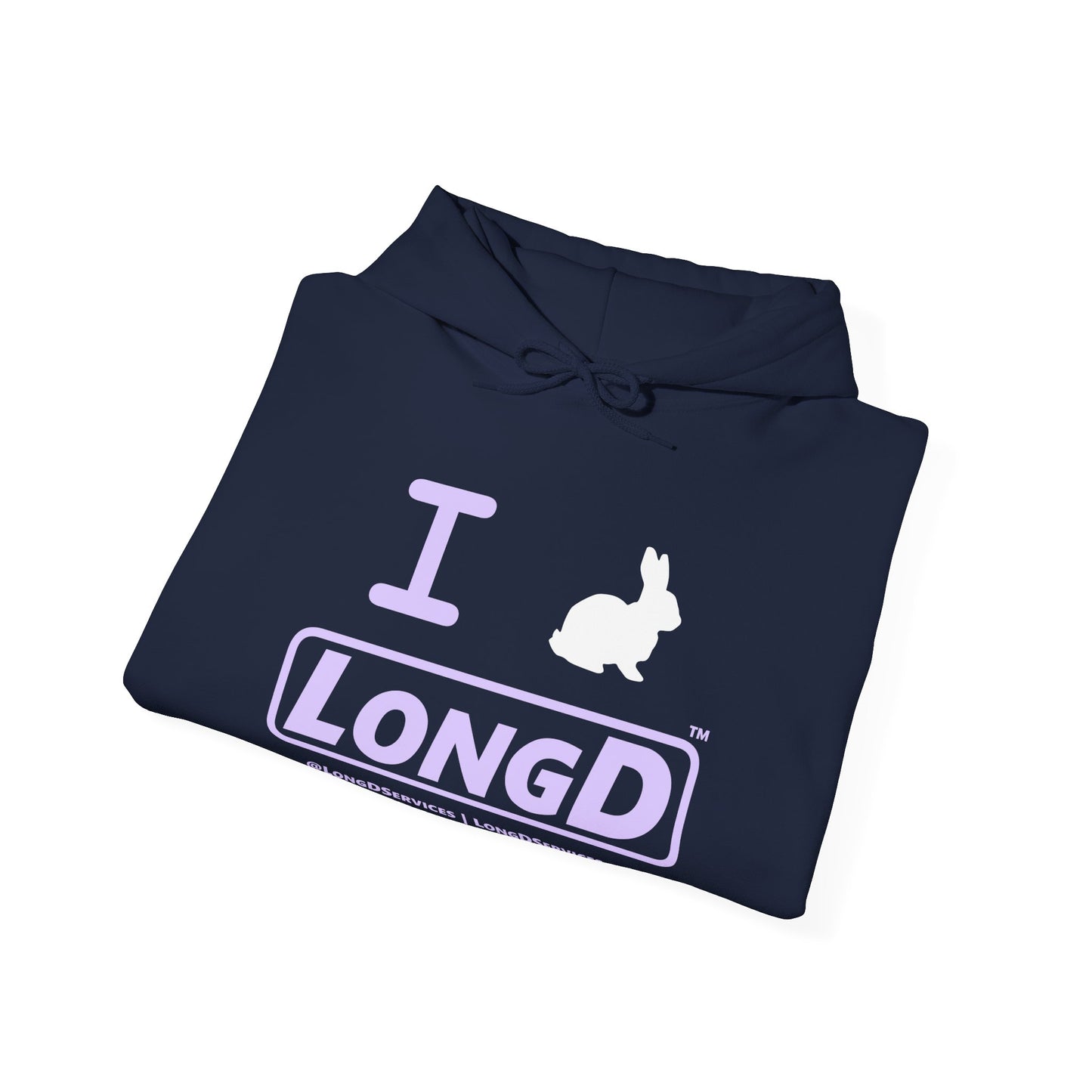 I Bunny LongD® Logo Hoodie Pastel purple text (White Easter Bunny)