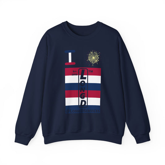 I Burst LongD negative horizontal 6-striped tag upright logo crewneck sweatshirt