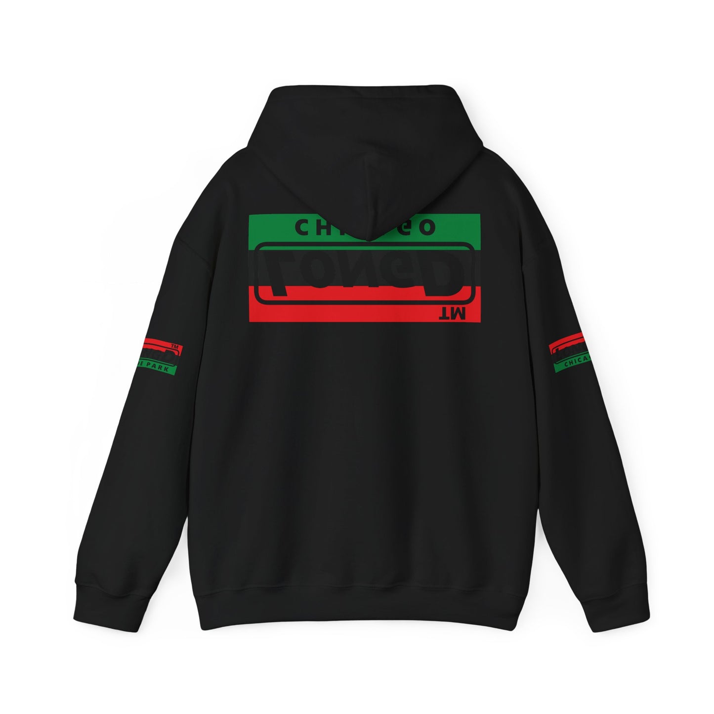 LongD® basic official Chicago 4-print flipped-back logo Hoodie (Juneteenth colors)