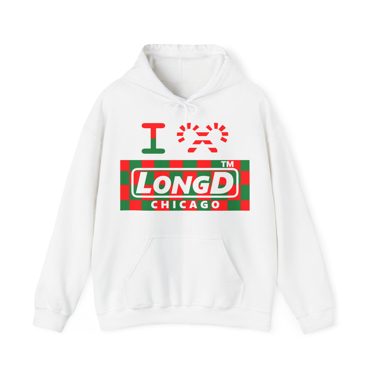 I candy cane LongD Chicago negative checkered logo hoodie