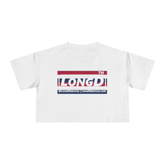 LongD negative horizontal 6-striped tag-domain Logo Crop Tee (Patriotic colors)