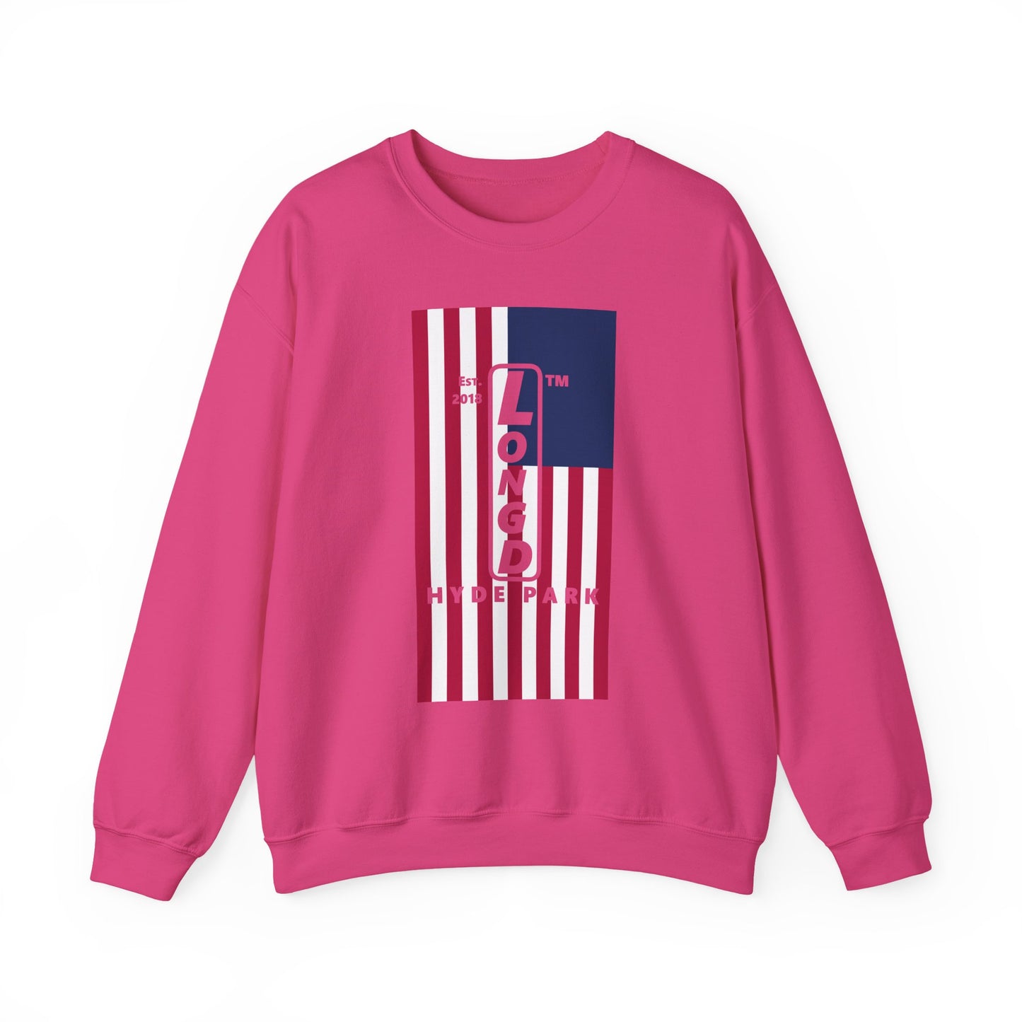 LongD negative flag Hyde Park upright logo crewneck sweatshirt (patriotic colors)