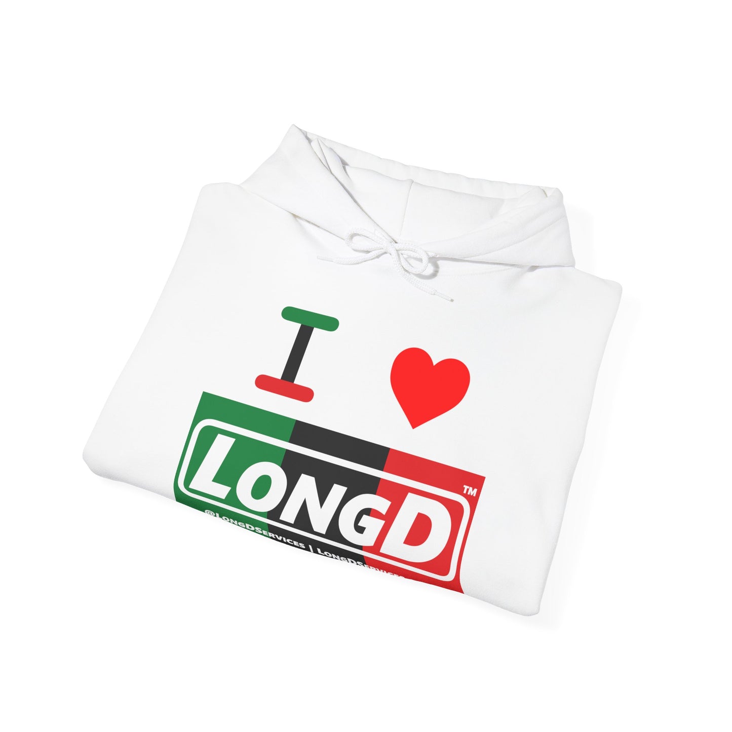 I Luv LongD® Logo Hoodie with Juneteenth negative thirds text