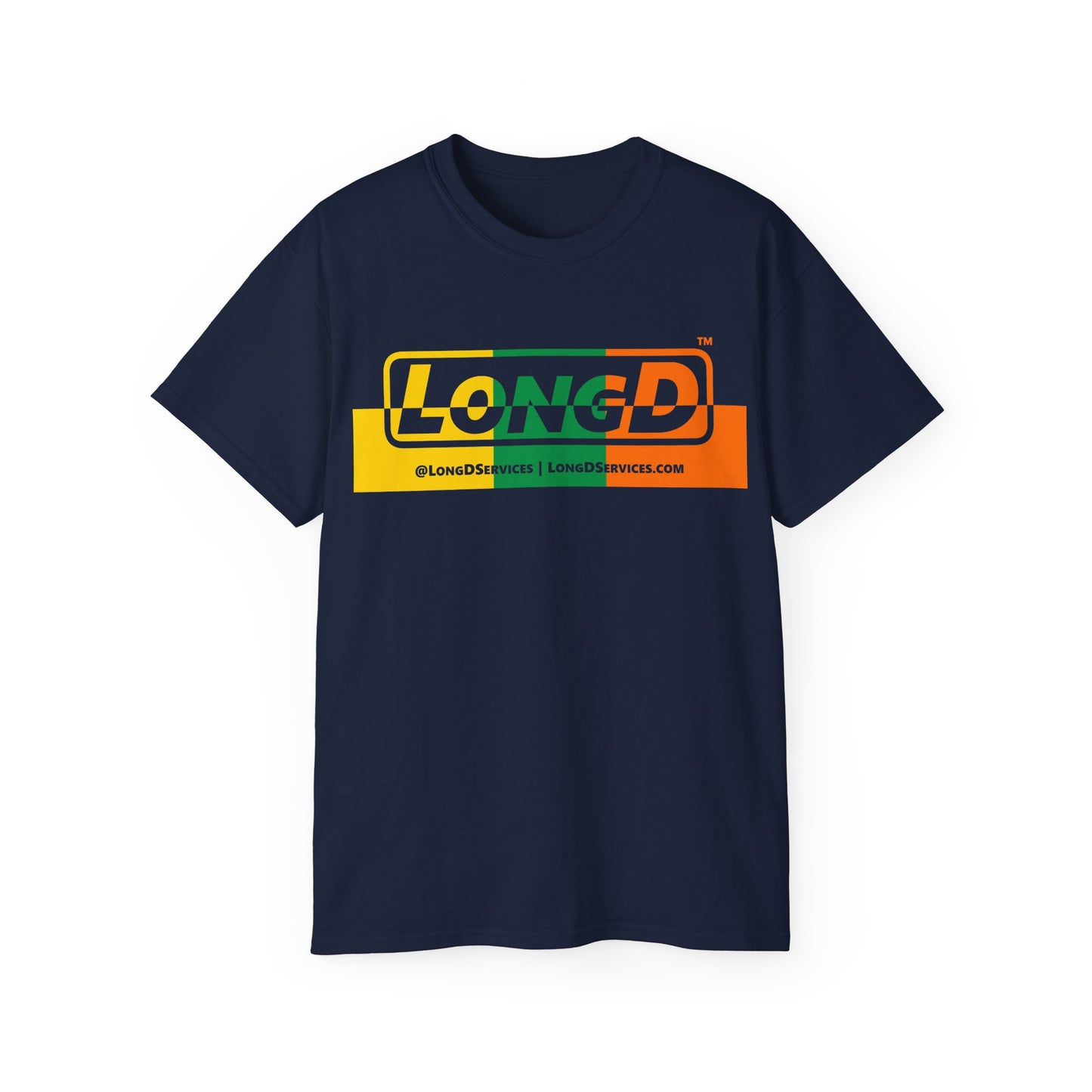 LongD® Logo Cotton Tee (St. Patrick's Day -Irish Green, Golden Yellow and Irish Orange thirds top-bottom positive-negative split)