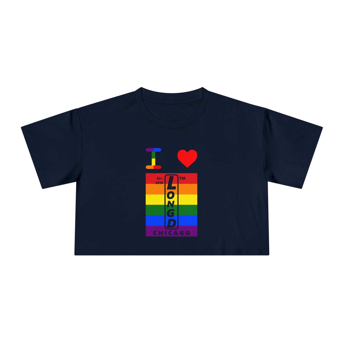 I Luv LongD Mixed horizontal 6-striped upright front-back Chicago logo crop tee (Pride colors)
