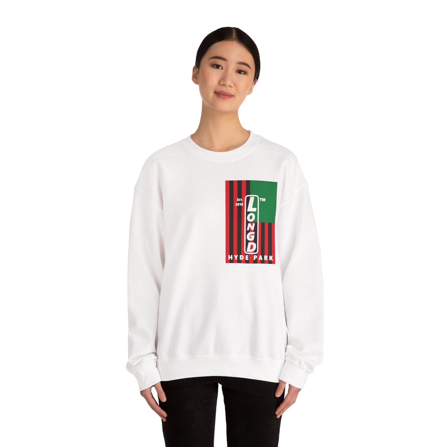 LongD negative cropped flag single-breasted front-back Hyde Park upright logo crewneck sweatshirt (Juneteenth colors)