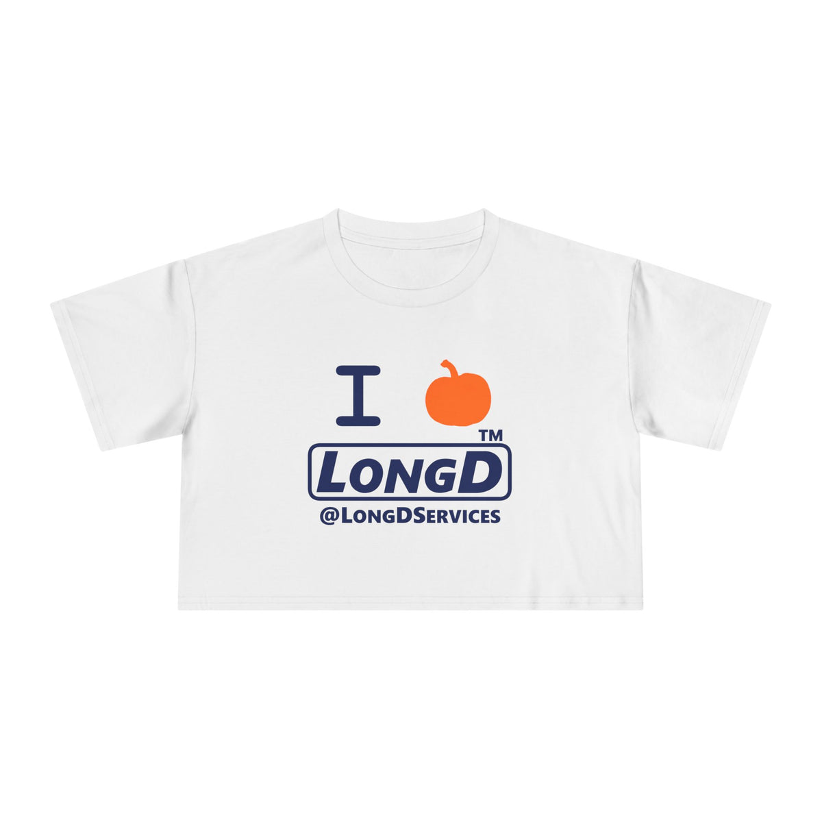 I pumpkin LongD Tag positive basic Navy (002060) front-back logo crop tee