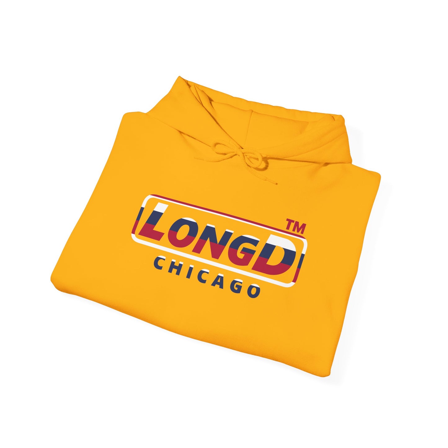 LongD® positive horizontal 6-striped Chicago logo hoodie (patriotic colors)