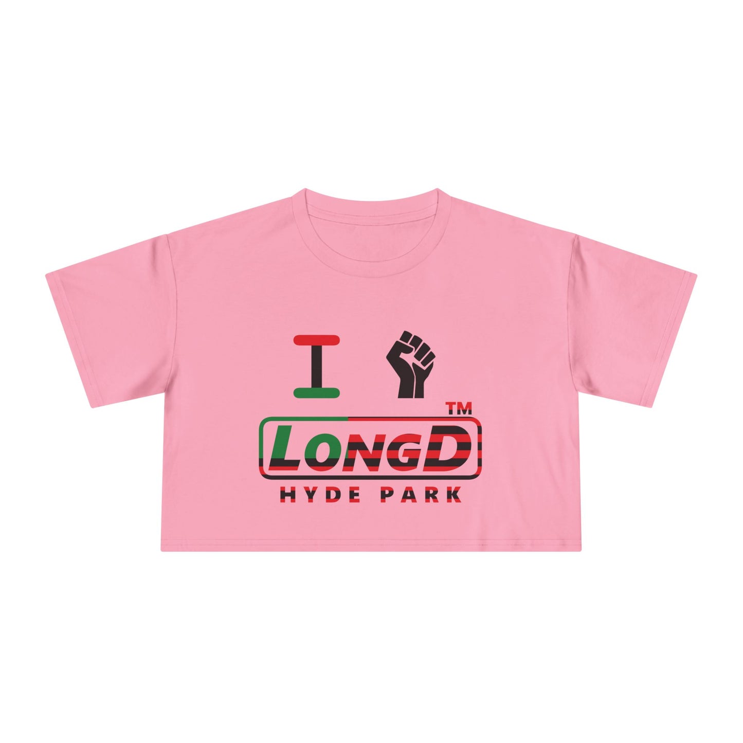 I fist LongD positive flag Hyde Park logo crop tee