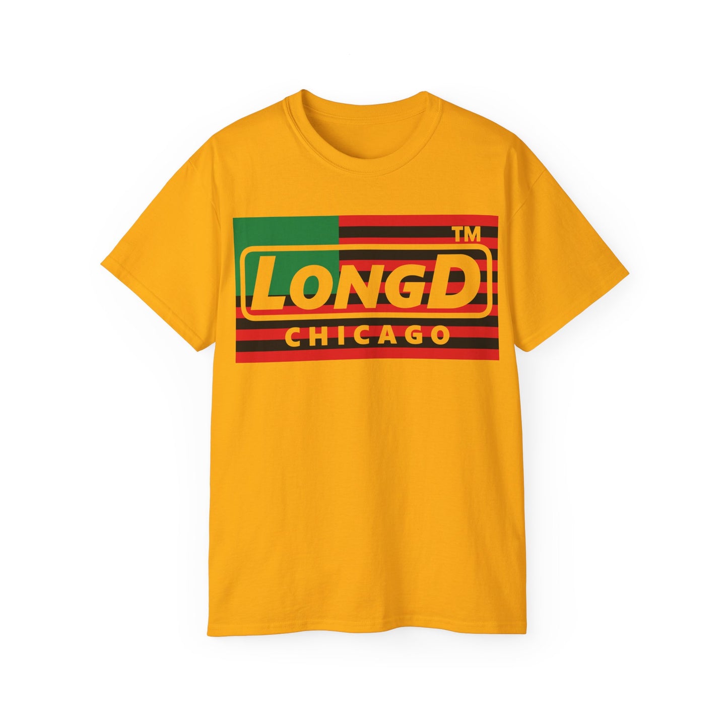 LongD negative flag Chicago logo cotton tee (Juneteenth colors)