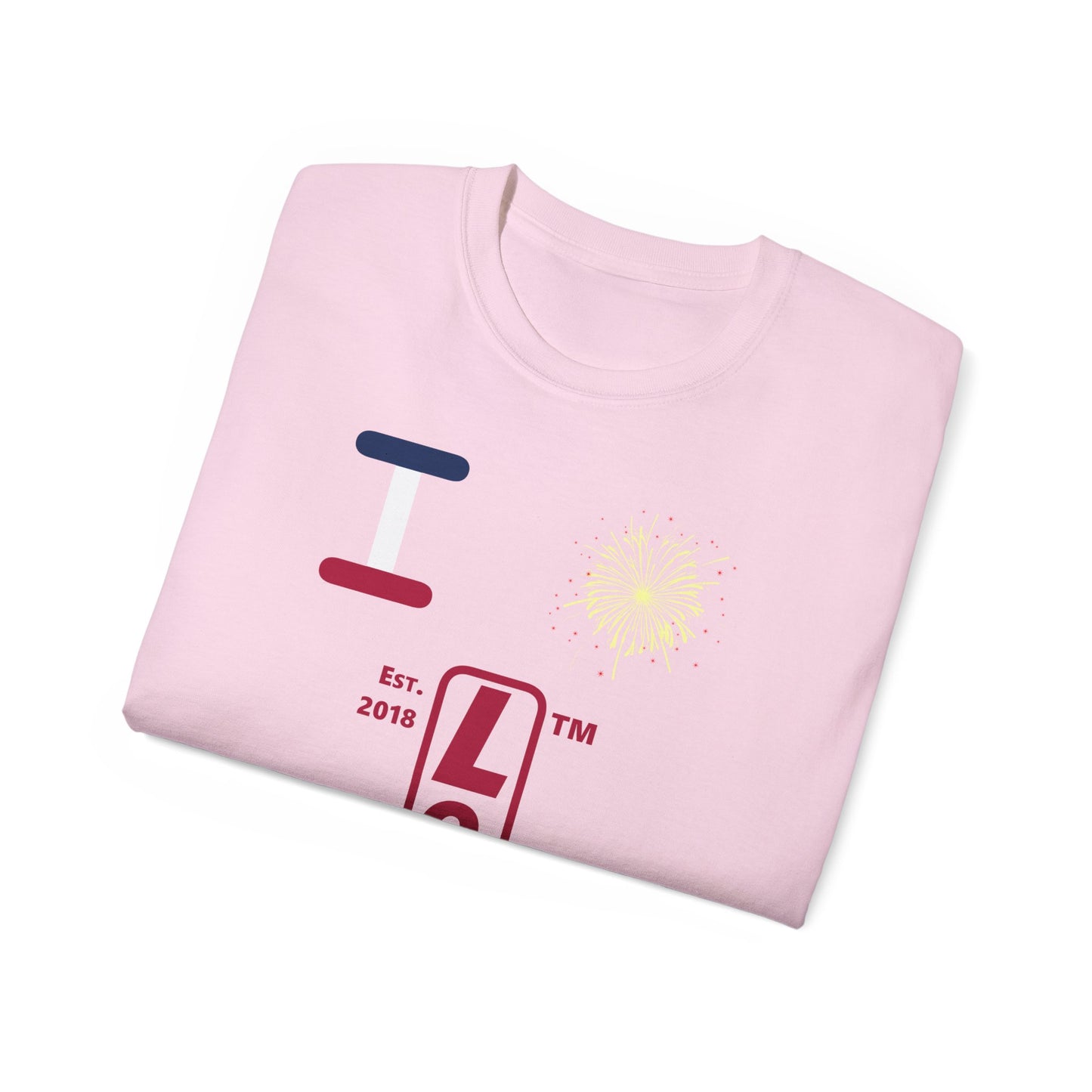 I Burst LongD cotton tee positive horizontal 3-striped Chicago upright logo (Patriotic colors)