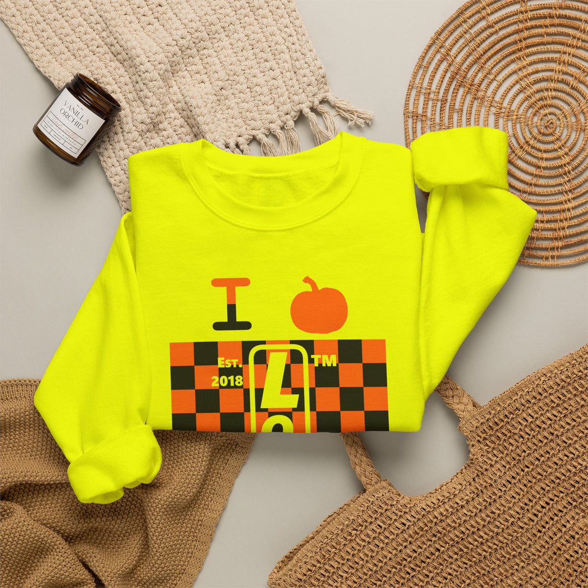 I pumpkin LongD Hyde Park negative upright checkered logo crewneck sweatshirt
