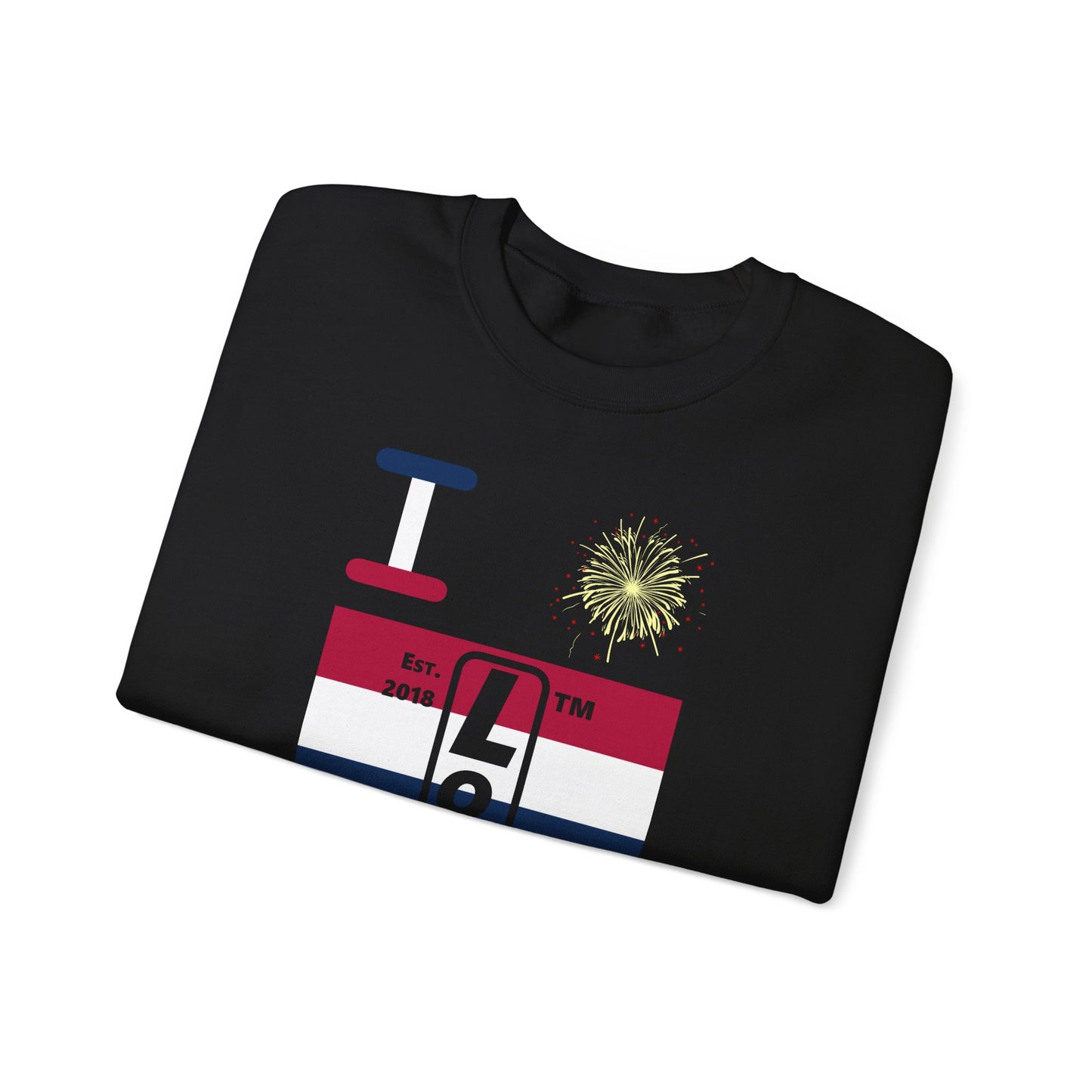 I Burst LongD negative horizontal 6-striped tag upright logo crewneck sweatshirt
