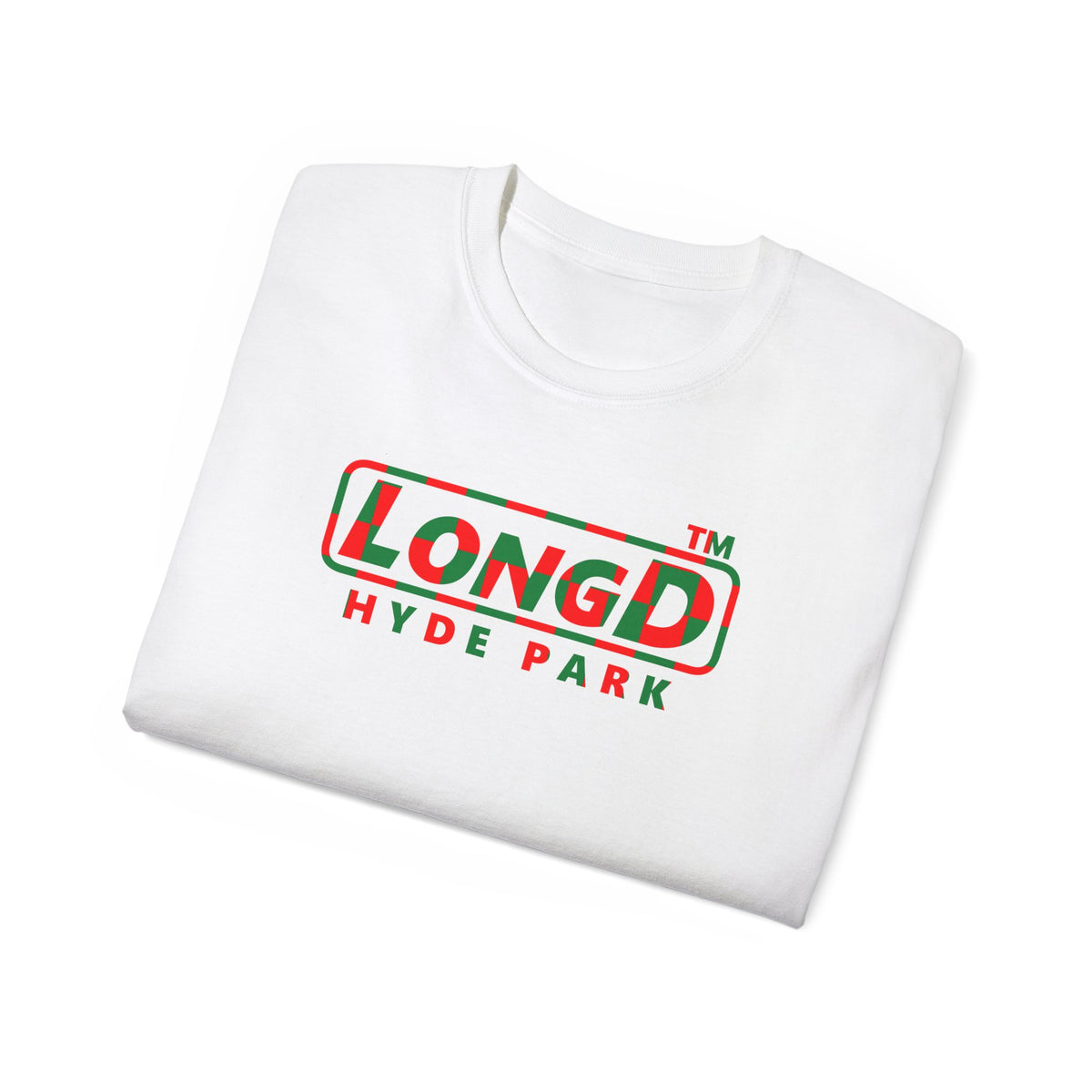 LongD Hyde Park positive checkered logo (Xmas colors) cotton tee