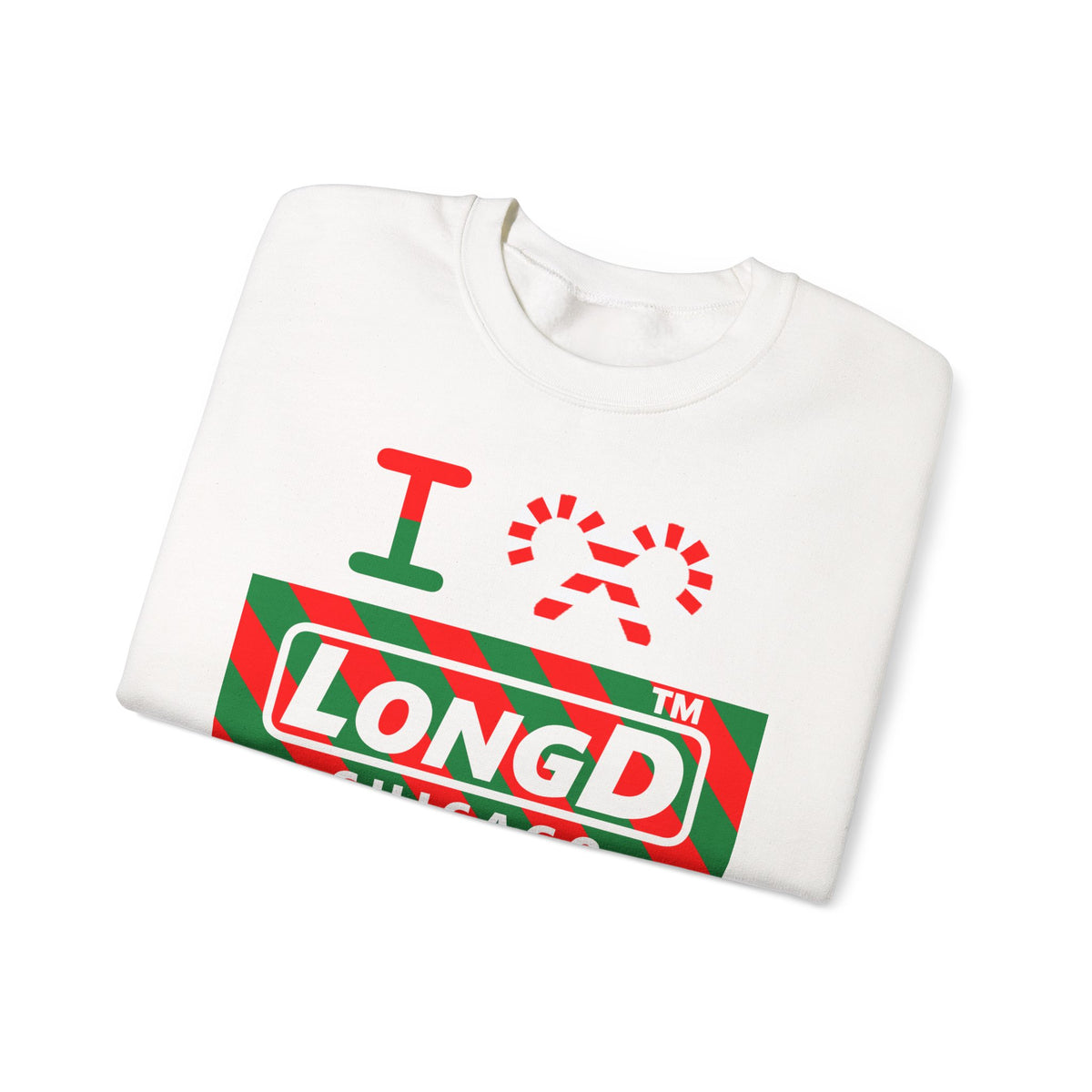 I candy cane LongD Chicago negative 12-striped 4-print logo crewneck sweatshirt