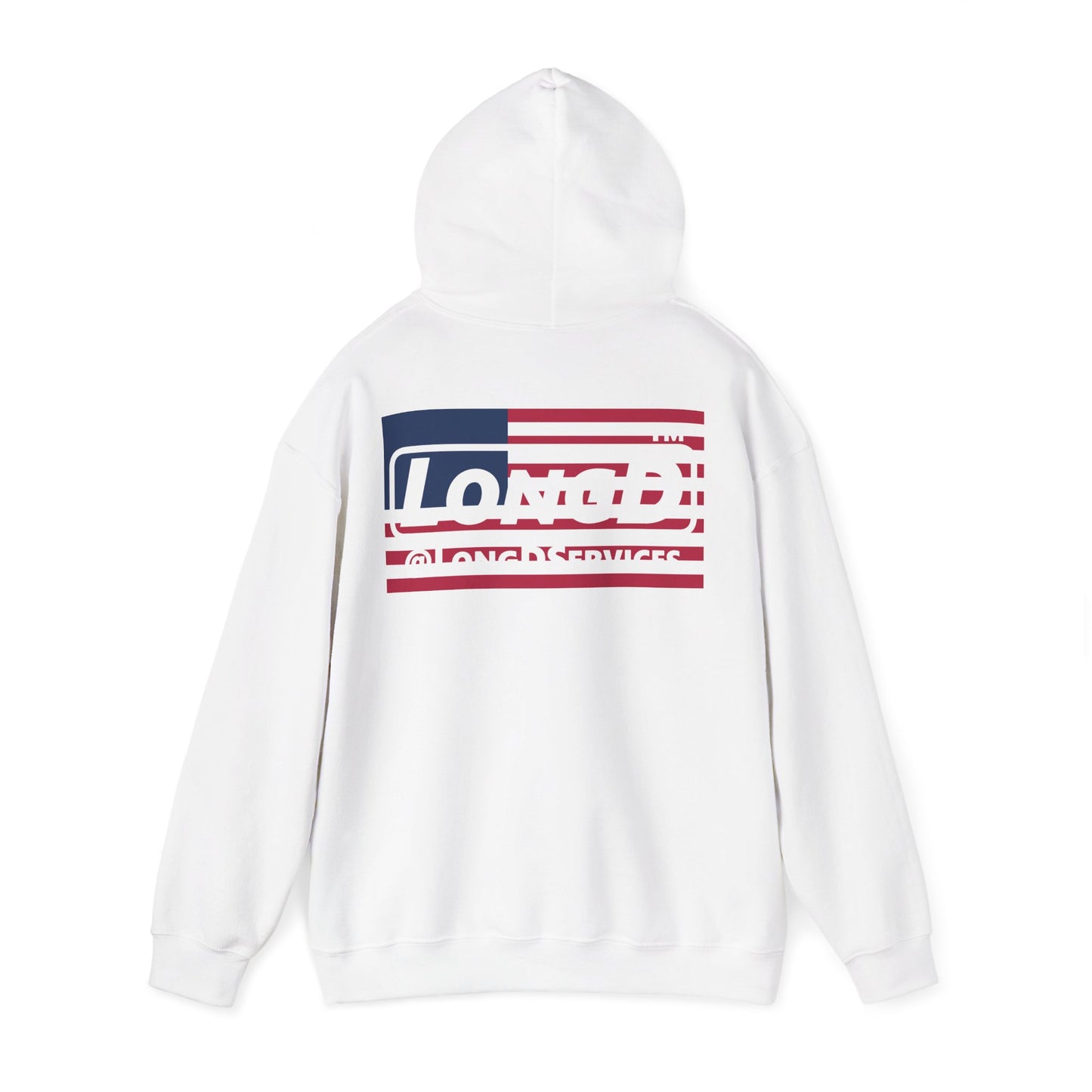 LongD® negative flag front-back double breasted Chicago logo hoodie (patriotic colors)