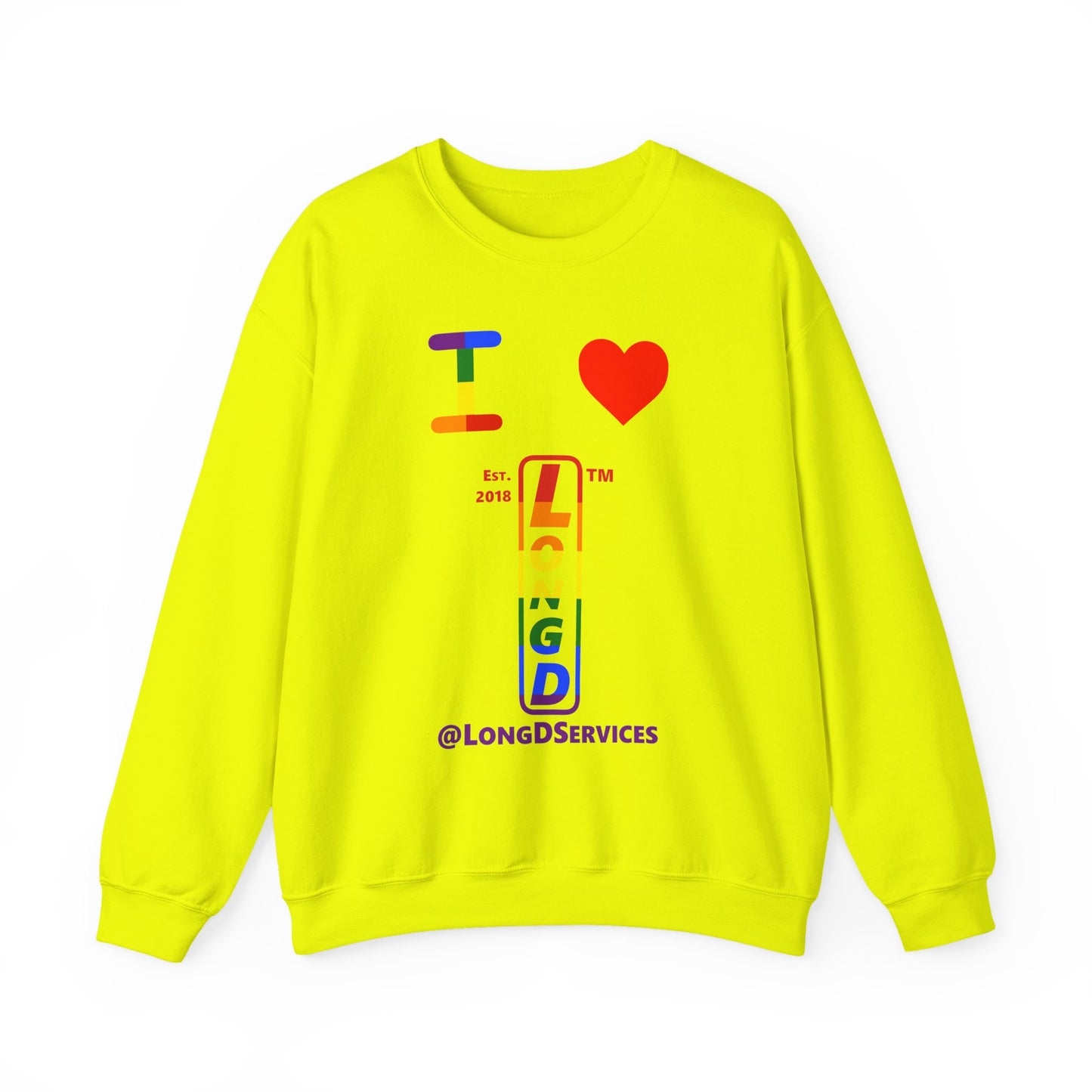 I Luv LongD positive horizontal 6-striped tag upright logo crewneck sweatshirt