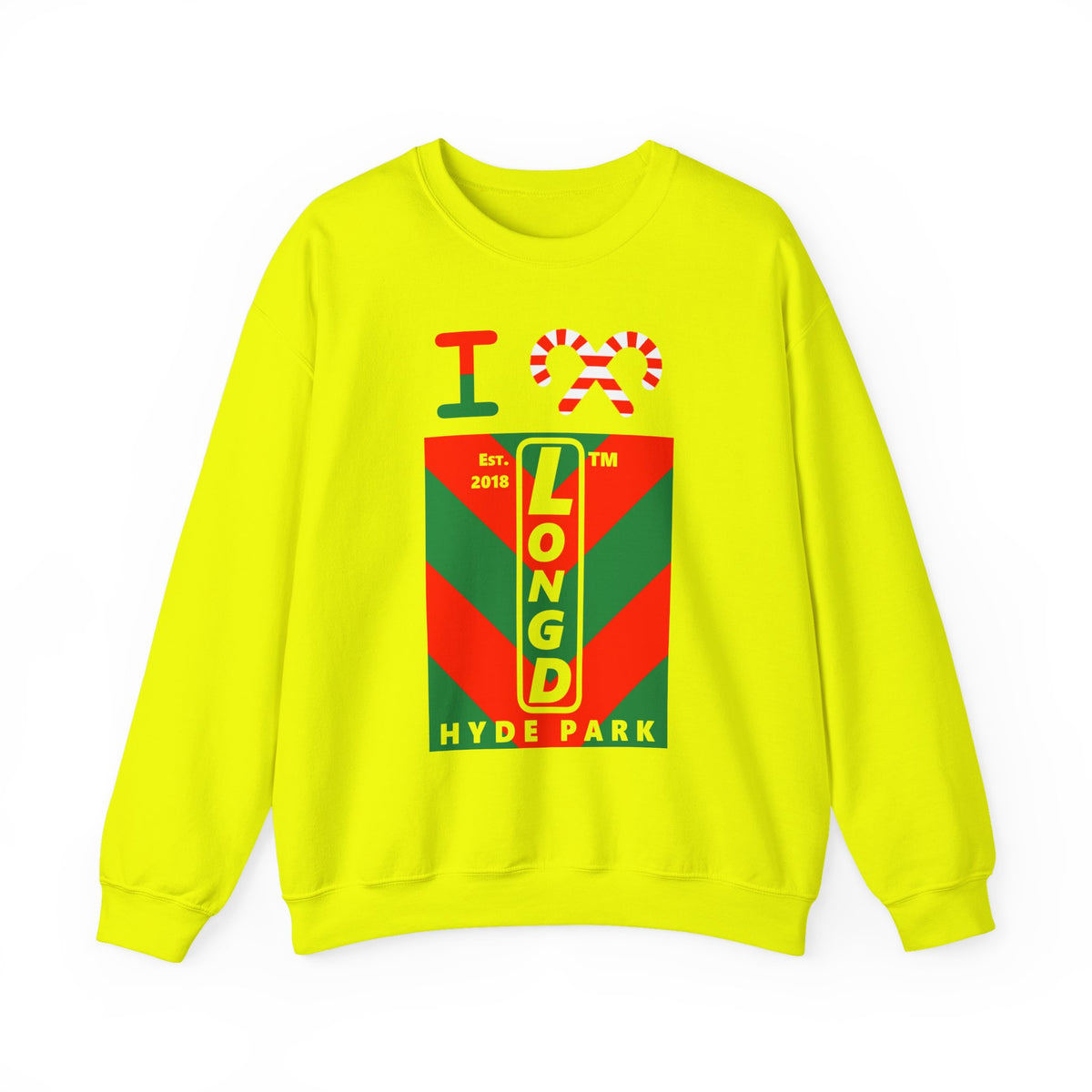 I candy cane LongD Hyde Park negative upright downward chevron logo crewneck sweatshirt