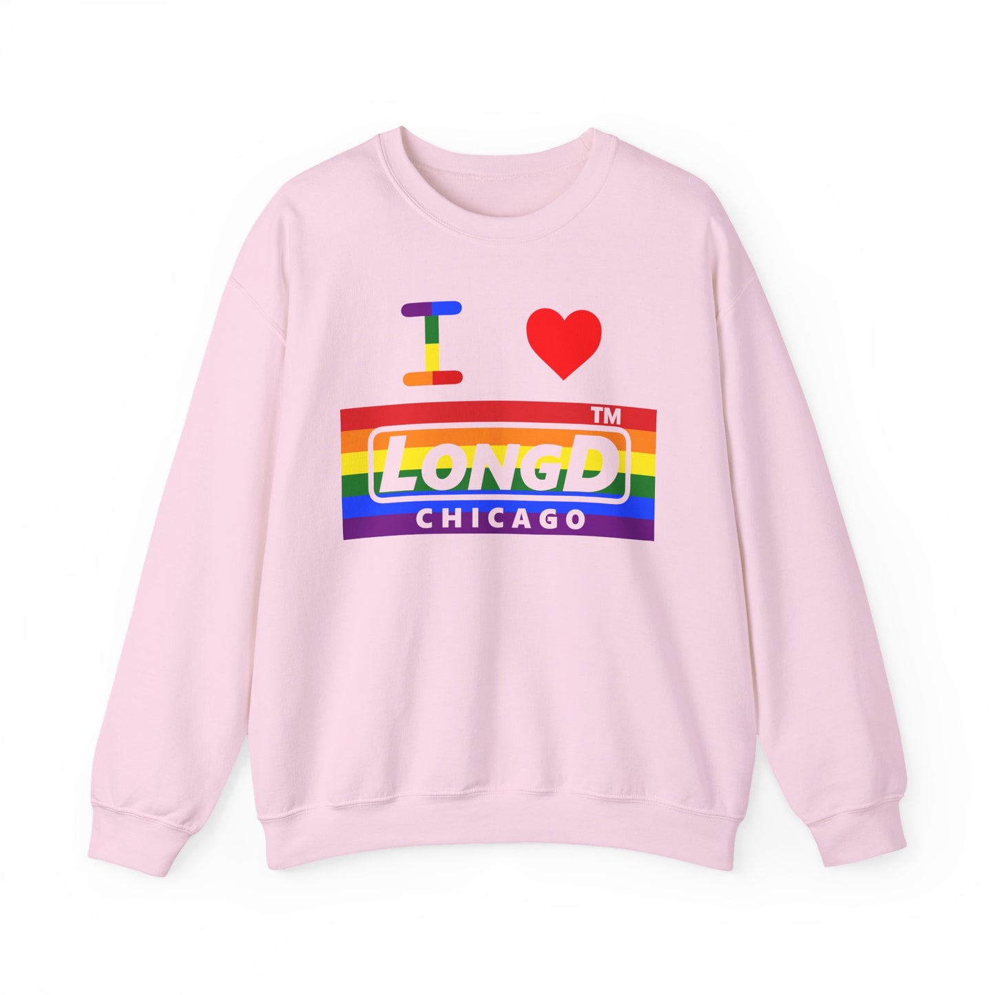 I Luv LongD negative horizontal striped Chicago logo crewneck sweatshirt (Pride colors)