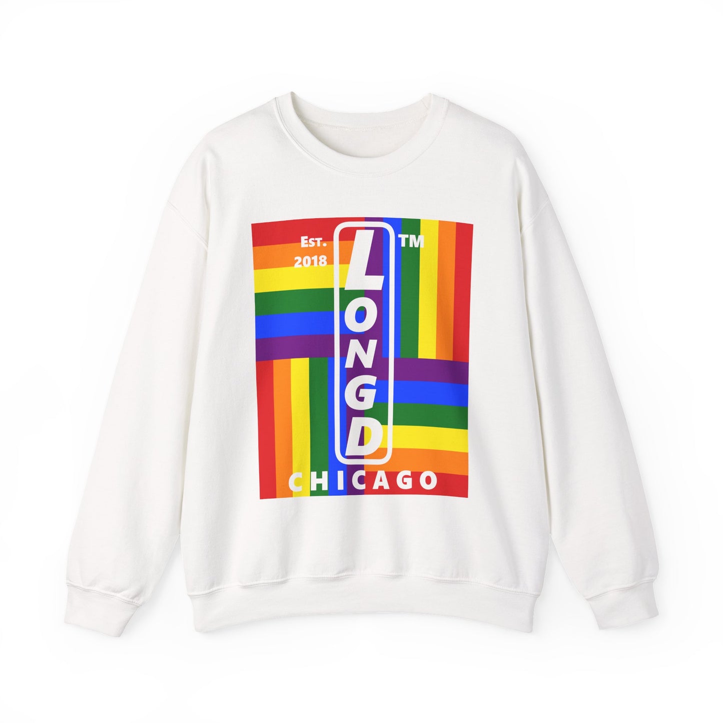 LongD negative windmill Chicago upright logo crewneck sweatshirt (Pride colors)