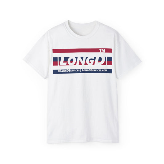 LongD negative horizontal 6-striped tag-domain logo cotton tee (patriotic colors)