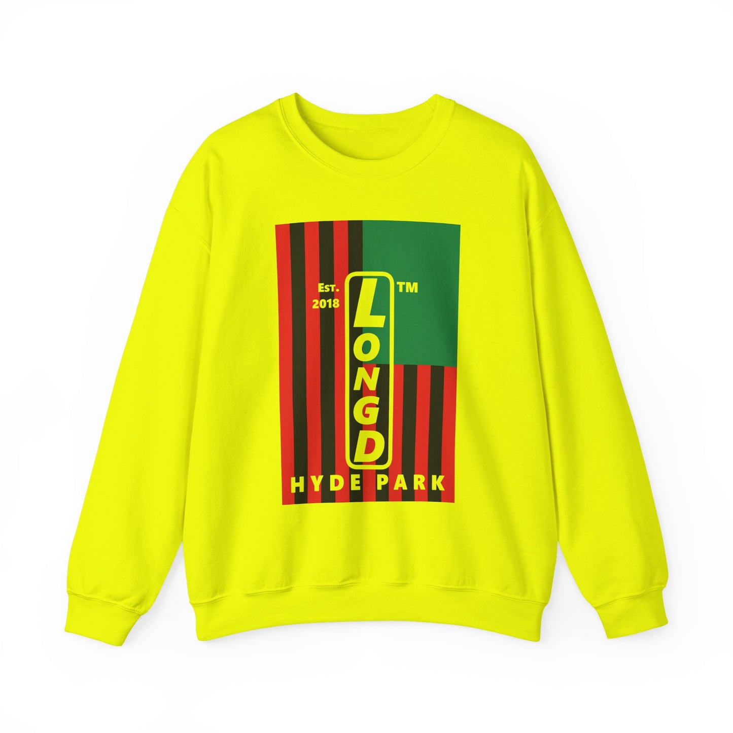 LongD negative cropped flag Hyde Park upright logo crewneck sweatshirt (Juneteenth colors)