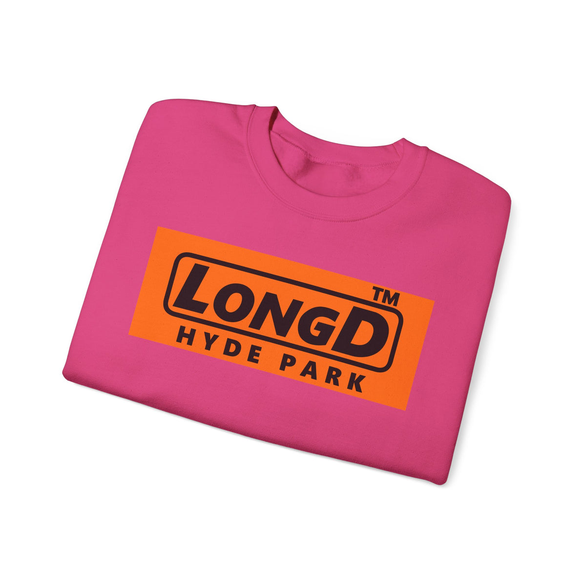 LongD Hyde Park logo Black (000000) on orange (FE7518) (Halloween colors) crewneck sweatshirt