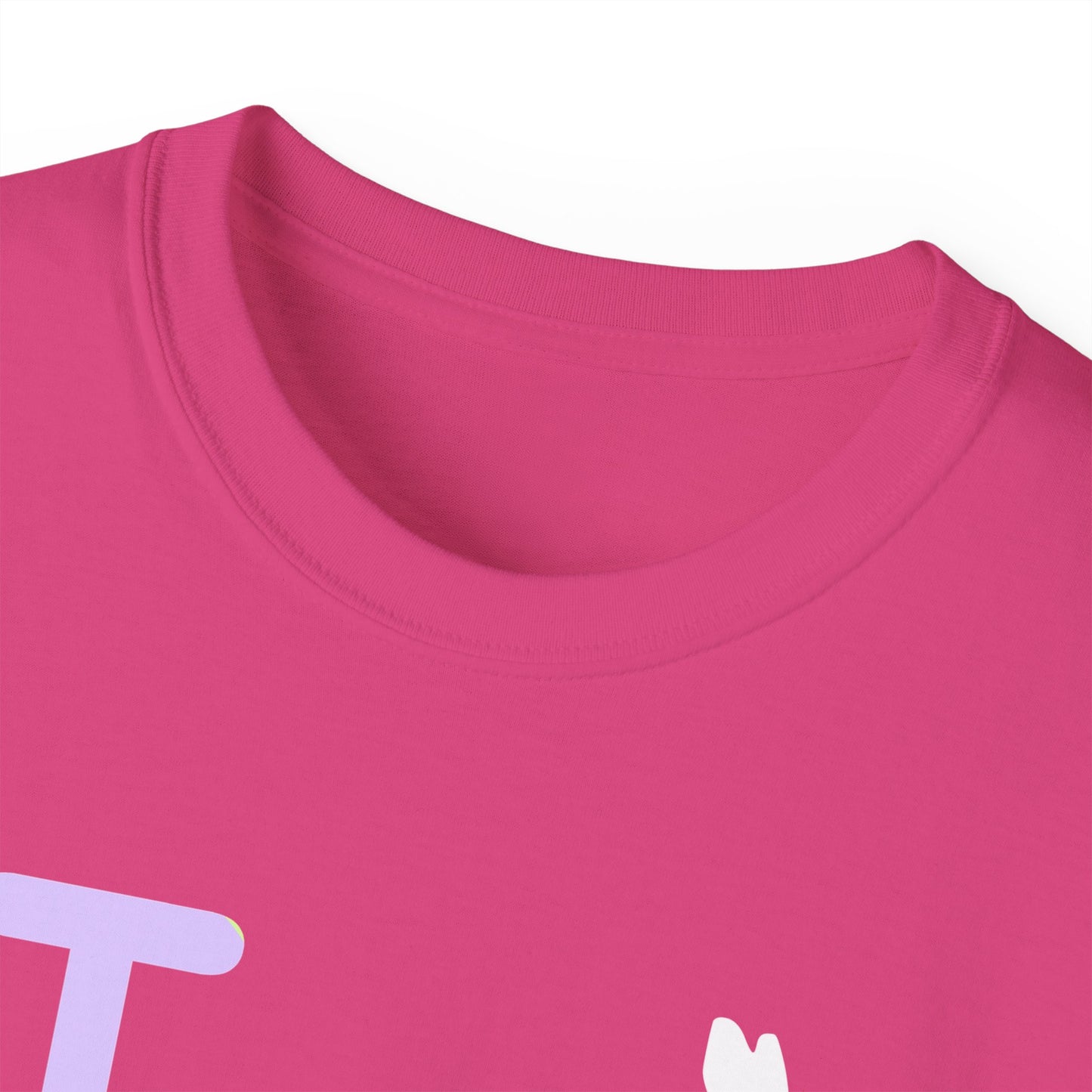 I Bunny LongD® Logo Cotton Tee Easter pastel purple text (white Easter Bunny)