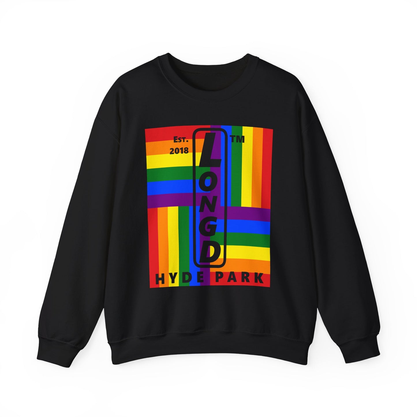 LongD negative windmill Hyde Park upright logo crewneck sweatshirt (Pride colors)