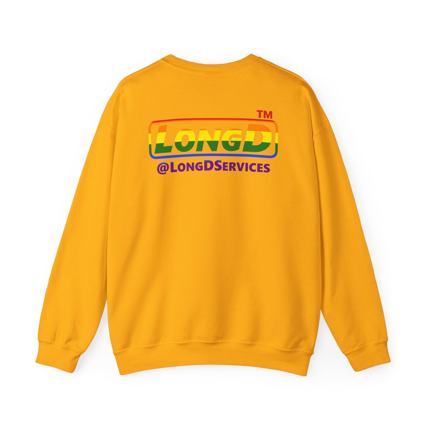 LongD positive horizontal striped front-back Chicago logo crewneck sweatshirt (Pride colors)