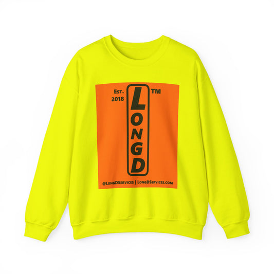 LongD Tag-domain upright logo positive black on negative orange (Halloween colors) crewneck sweatshirt