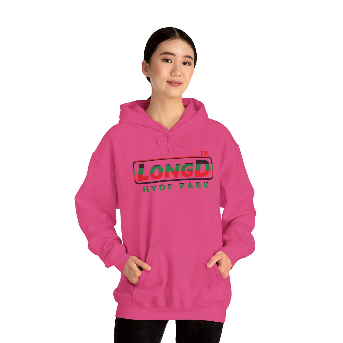 LongD® positive horizontal 6-striped Hyde Park logo Hoodie (Juneteenth colors)