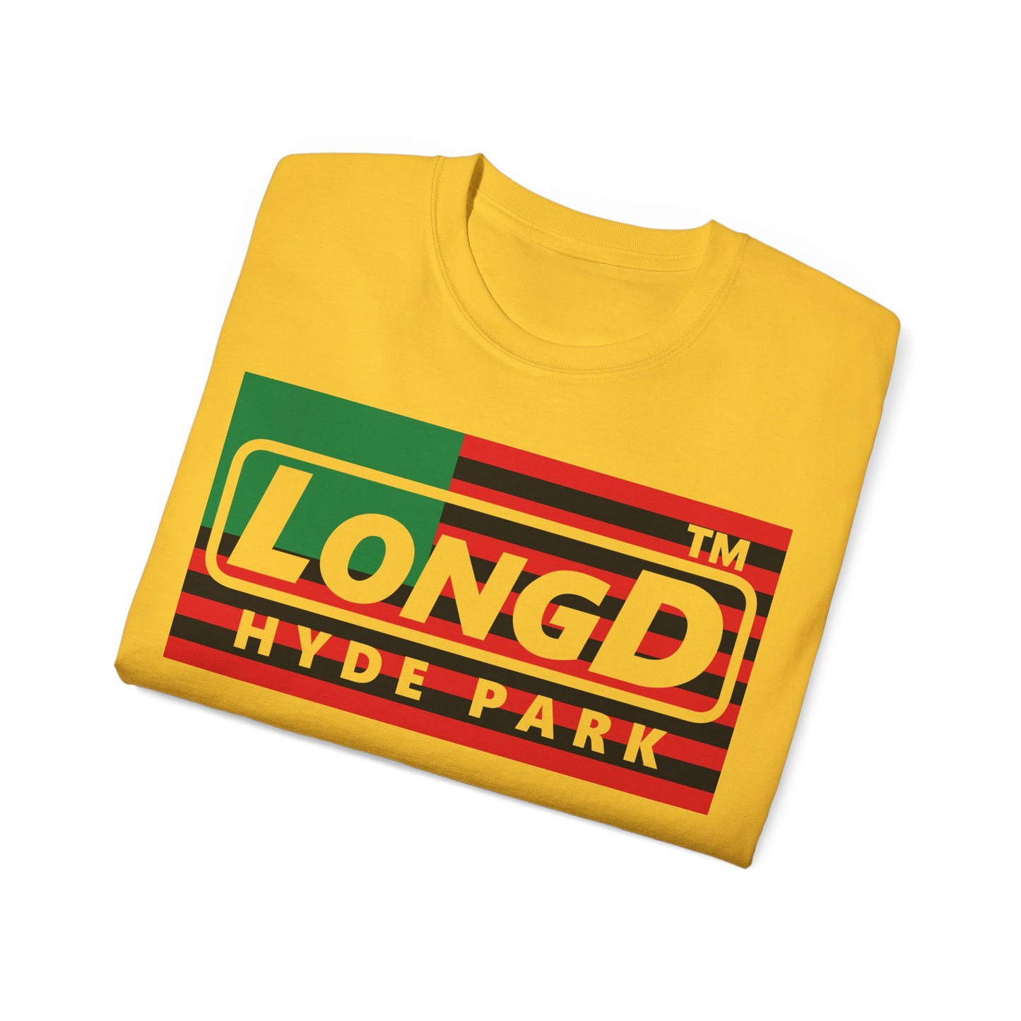 LongD negative flag Hyde Park logo 4-print cotton tee (Juneteenth colors)