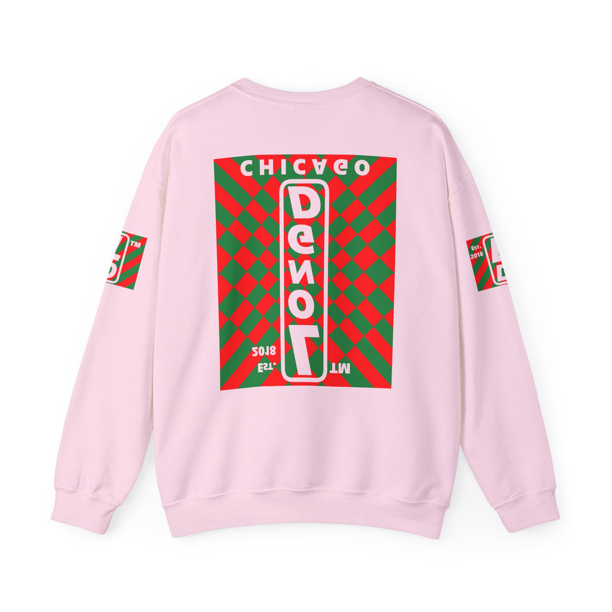 LongD Chicago negative upright stylized argyle 4-print logo (Xmas colors) crewneck sweatshirt
