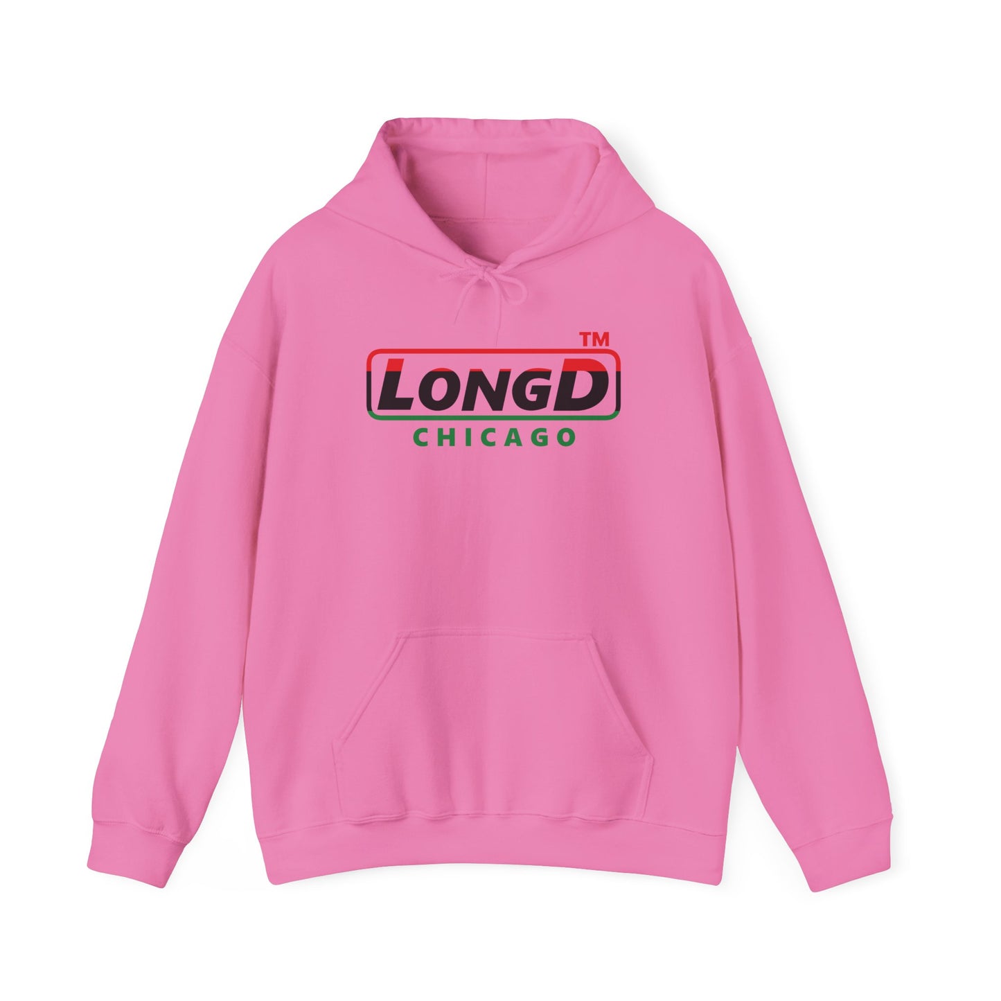LongD® positive horizontal 3-striped Chicago logo Hoodie (Juneteenth colors)