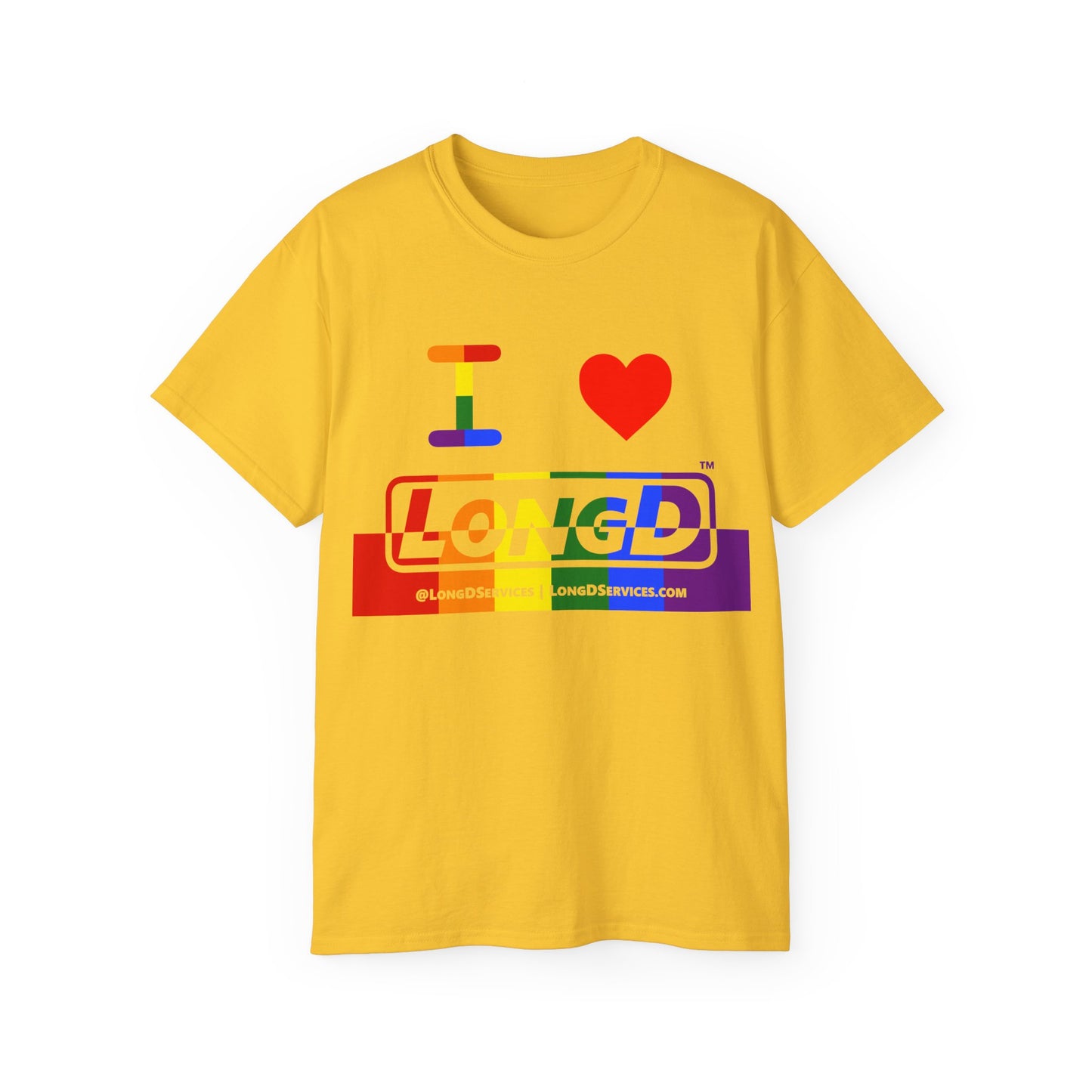 I Luv LongD® Logo Cotton Tee Pride rainbow positive top negative bottom text