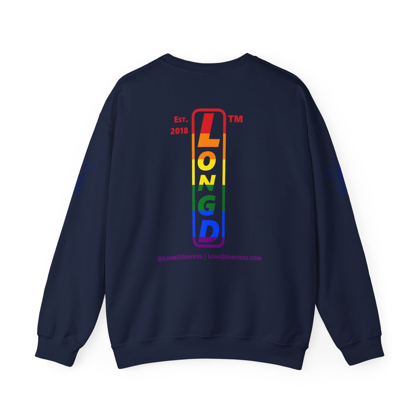 I Luv LongD positive horizontal 6-striped tag-domain upright 4-print single-breasted logo crewneck sweatshirt
