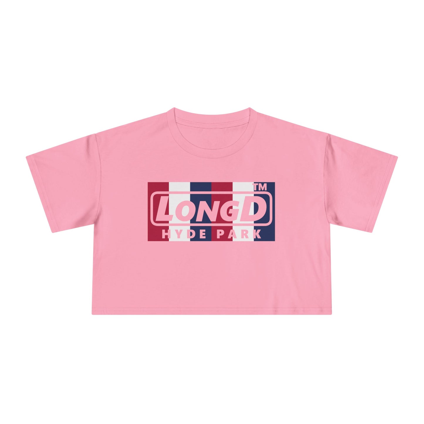 LongD negative vertical 6-striped Hyde Park Logo Crop Tee (Patriotic colors)