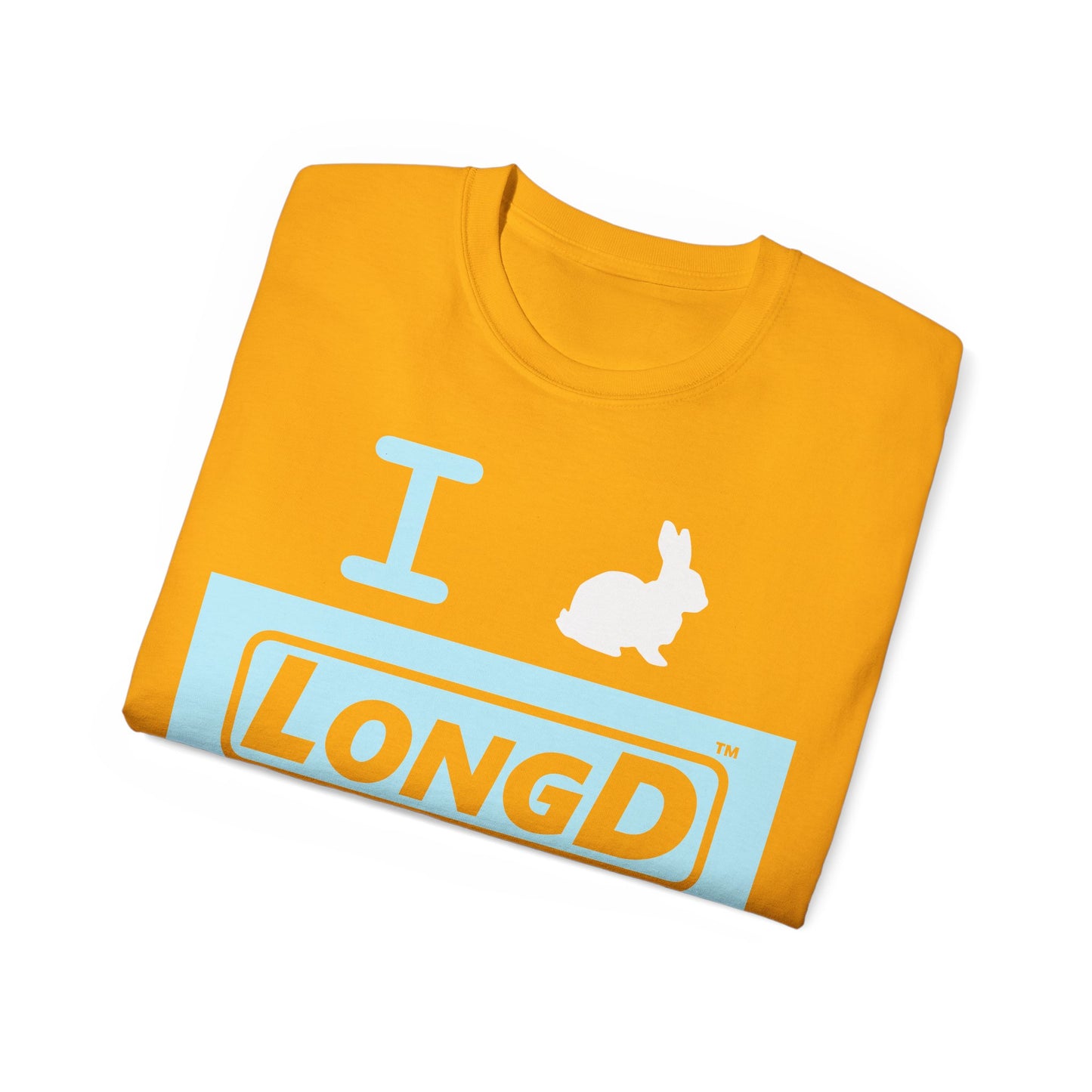 I Bunny LongD® Logo Cotton Tee Easter pastel blue negative text (white Easter Bunny)