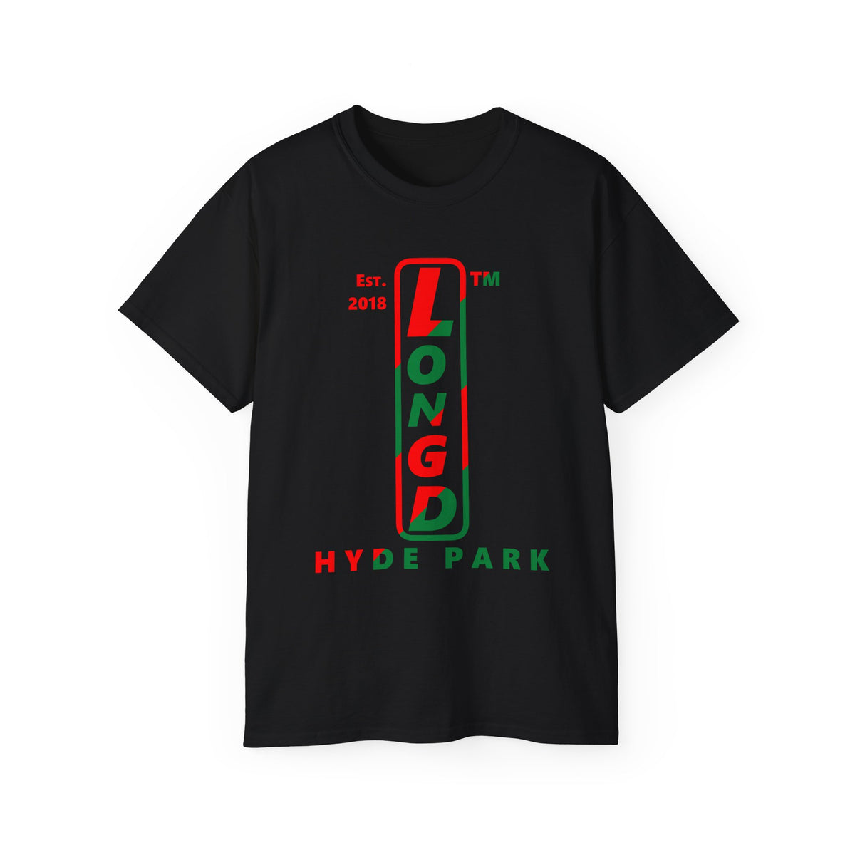 LongD Hyde Park positive upright pixel-weighted 4-striped logo (Xmas colors) cotton tee