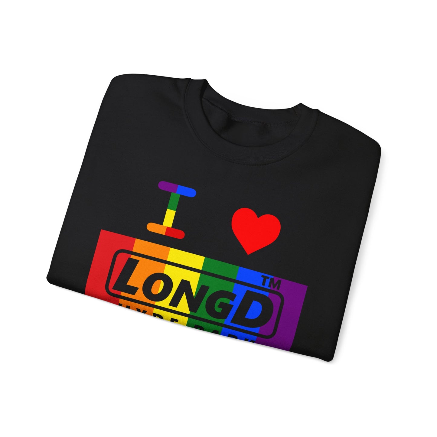 I Luv LongD negative vertical striped Hyde Park logo crewneck sweatshirt (Pride colors)
