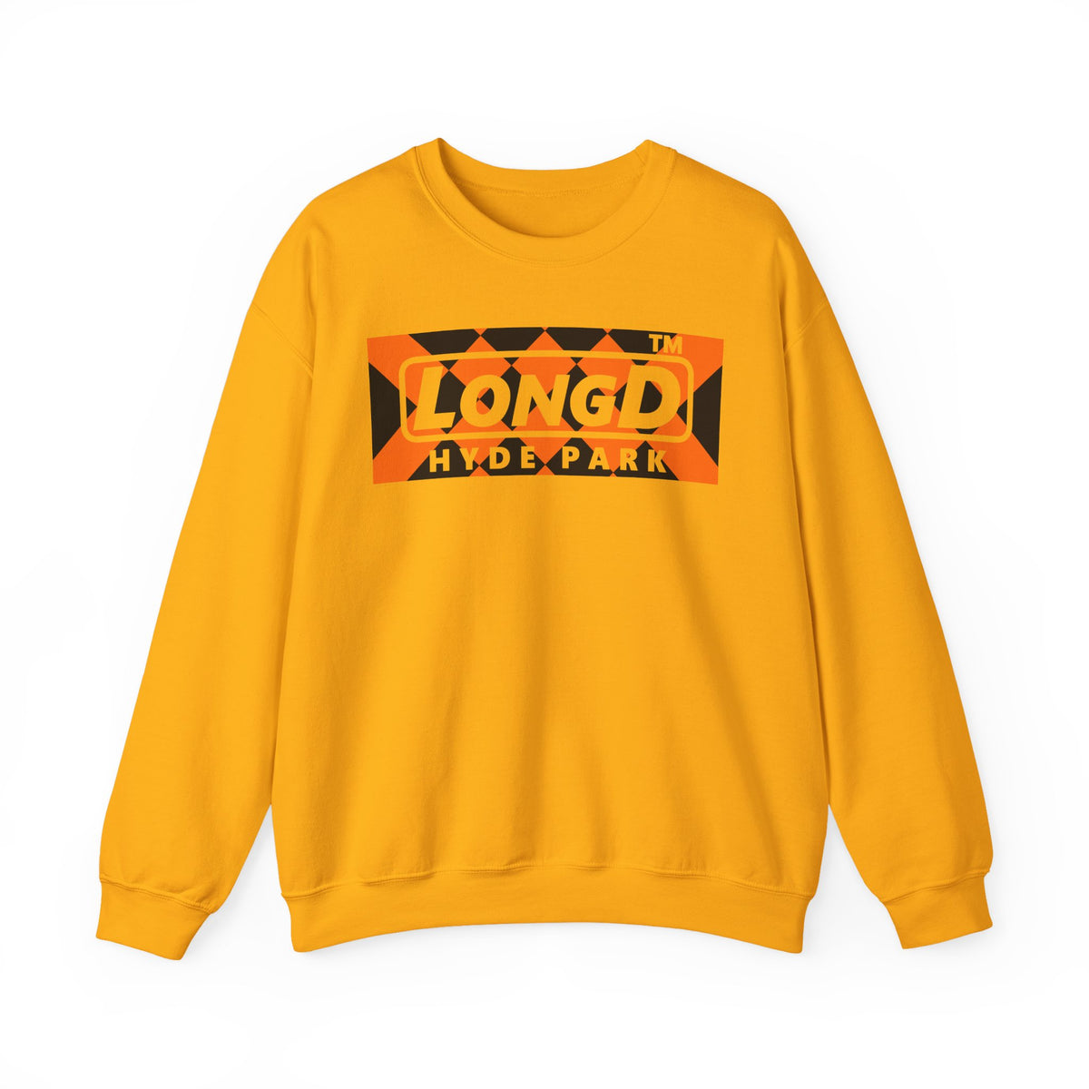 LongD Hyde Park negative stylized argyle logo (Halloween colors) crewneck sweatshirt