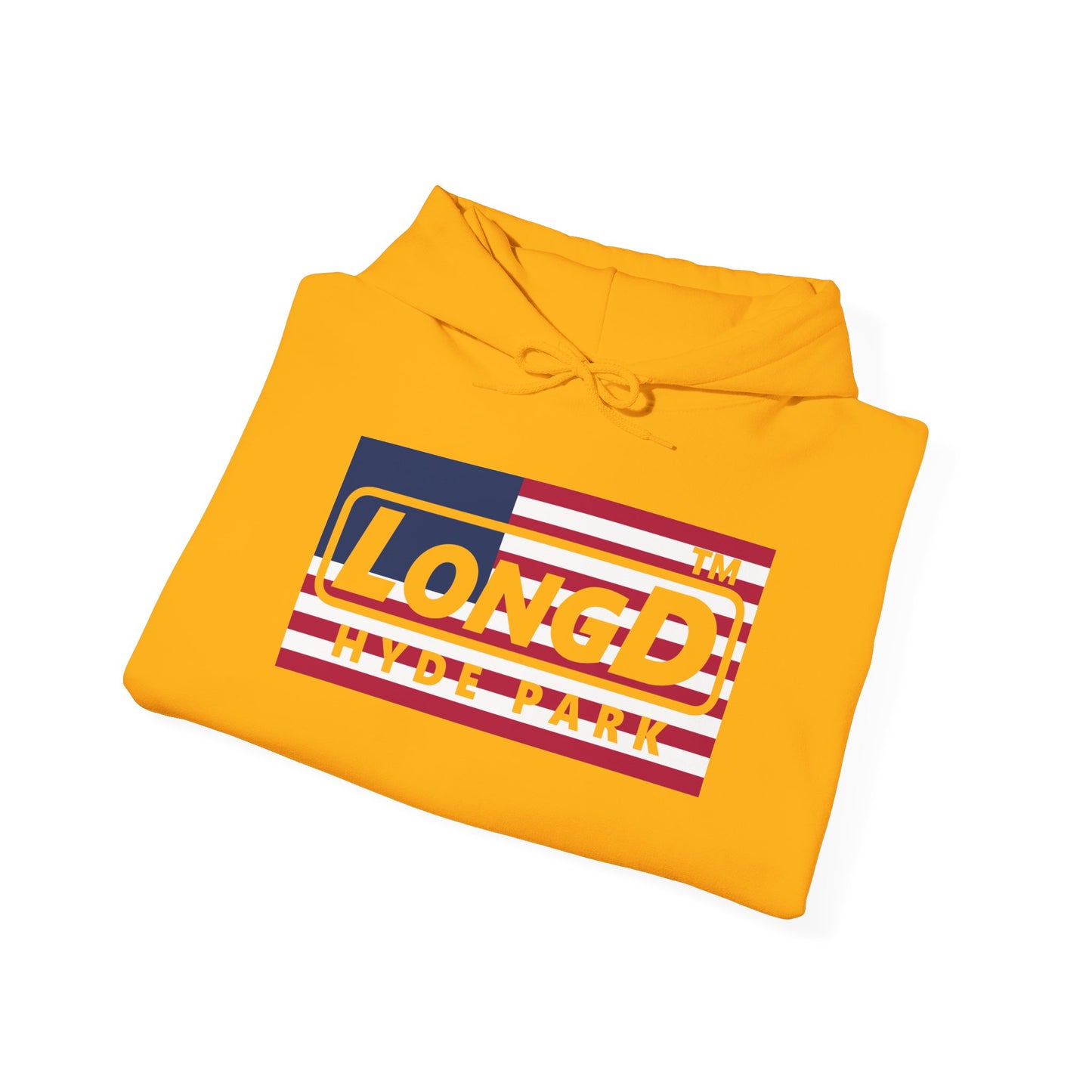 LongD® negative flag Hyde Park logo hoodie (patriotic colors)