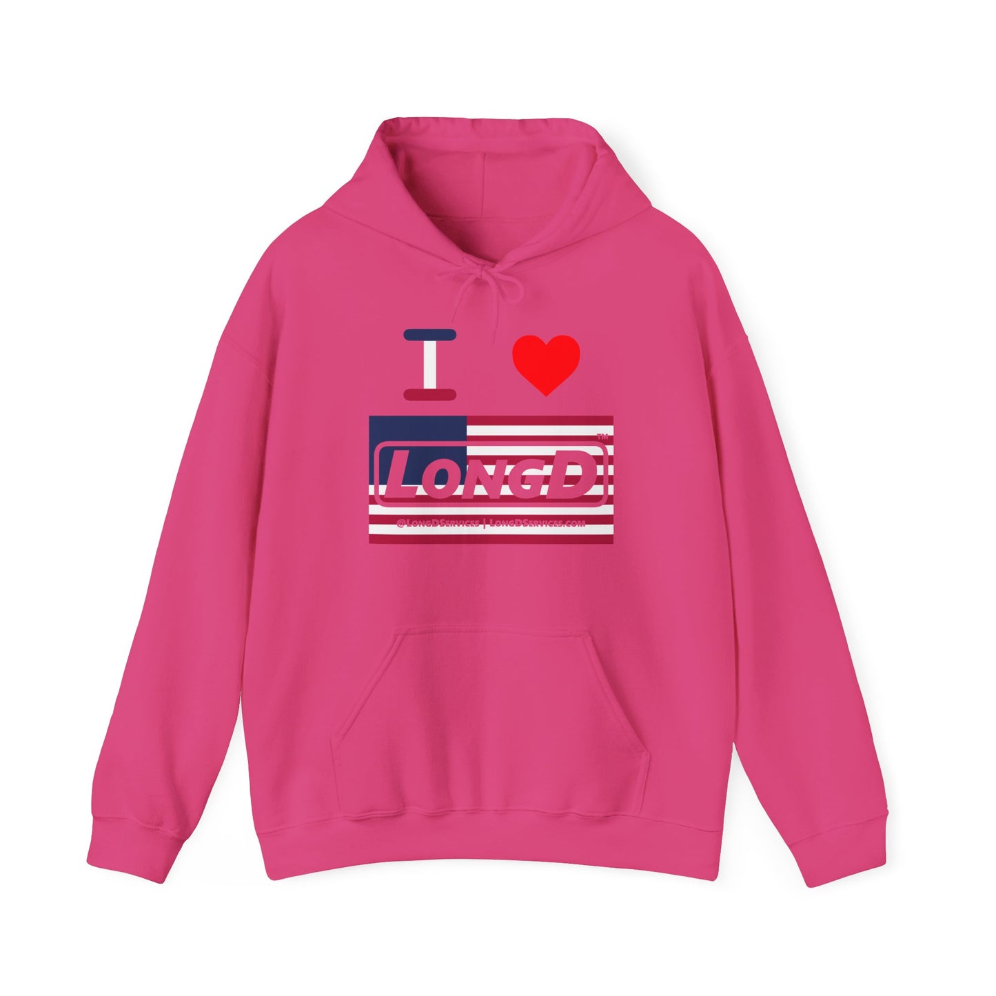 I Luv LongD® Logo Hoodie red, white and blue negative flag