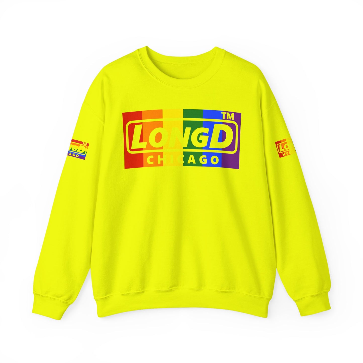 LongD official basic 4-print Chicago logo crewneck sweatshirt with Pride heart