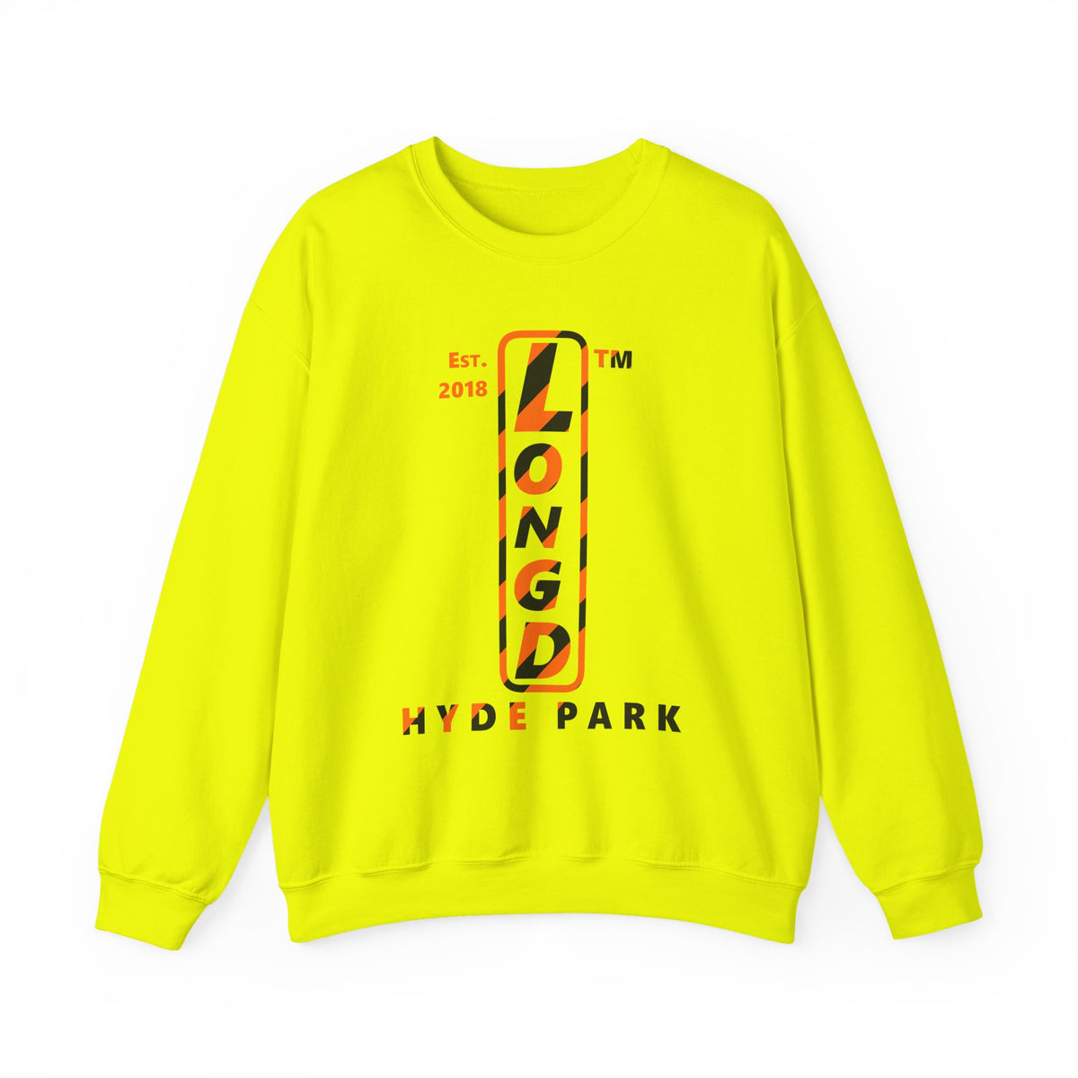 LongD Hyde Park positive upright pixel-weighted 12-striped logo (Halloween colors) crewneck sweatshirt