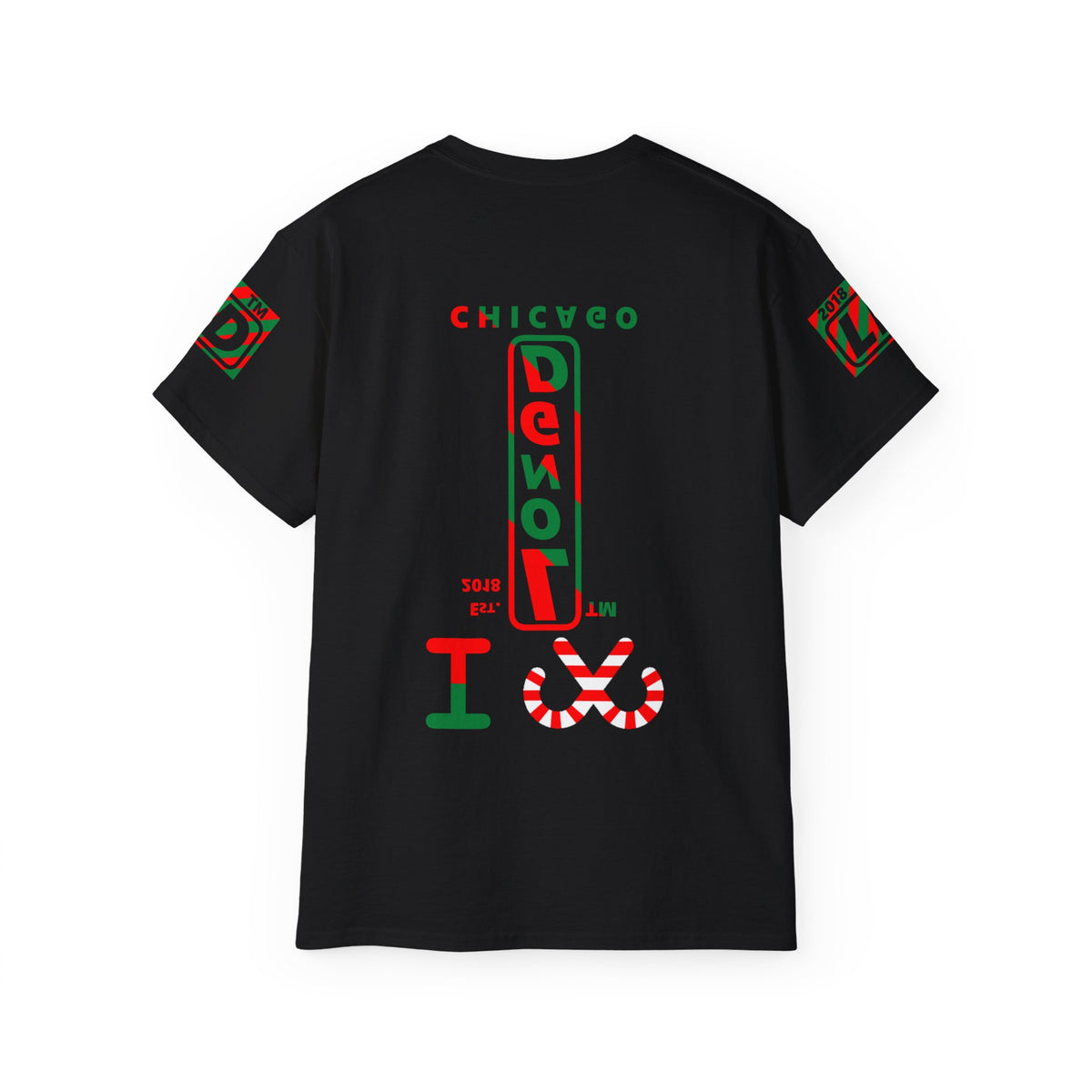 I candy cane LongD Chicago positive upright pixel-weighted 4-striped 4-print logo cotton tee