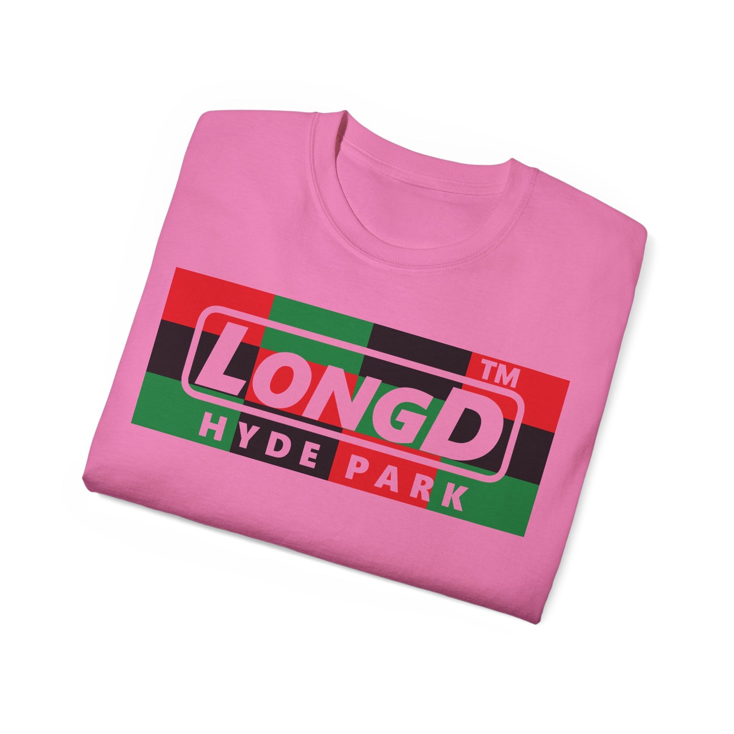 LongD negative 3x4 Hyde Park logo cotton tee (Juneteenth colors)