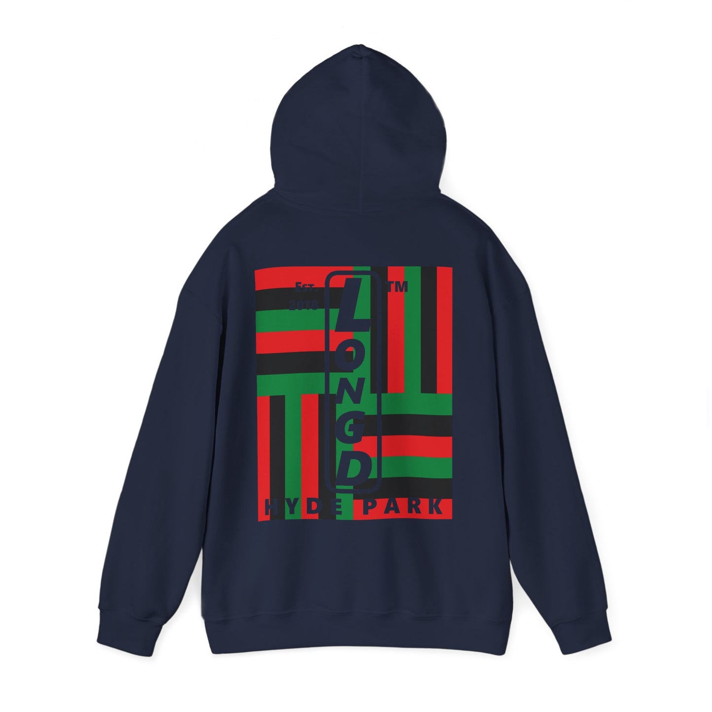 LongD single-breasted negative windmill front-back upright Hyde Park logo hoodie (Juneteenth colors)