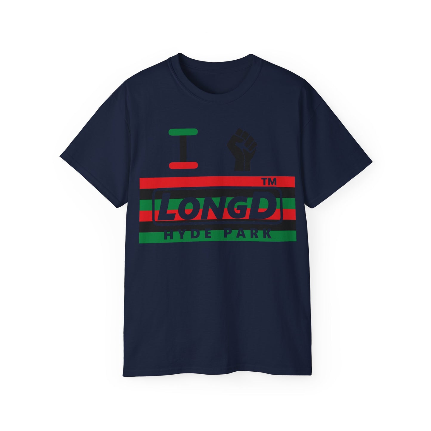 I fist LongD negative horizontal 6-striped Hyde Park logo cotton tee